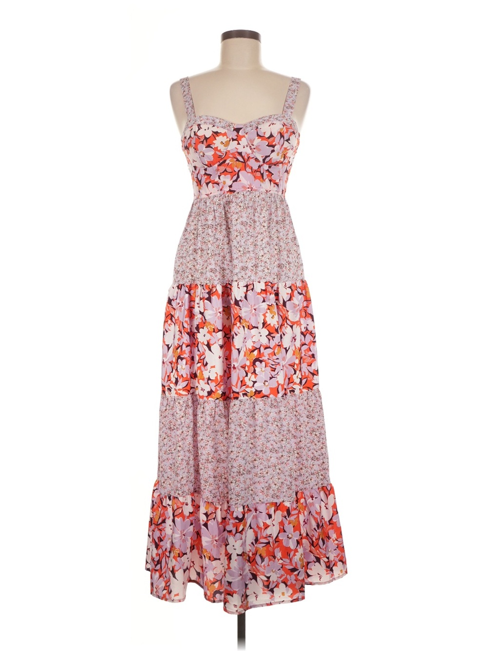 NWT: Band Of Gypsies Boho Mixed Floral Print Tiered Maxi Dress• Medium